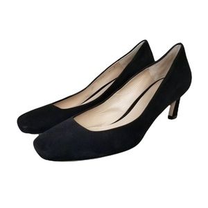 Stuart Weitzman Suede Leather Square Toe Black Pumps